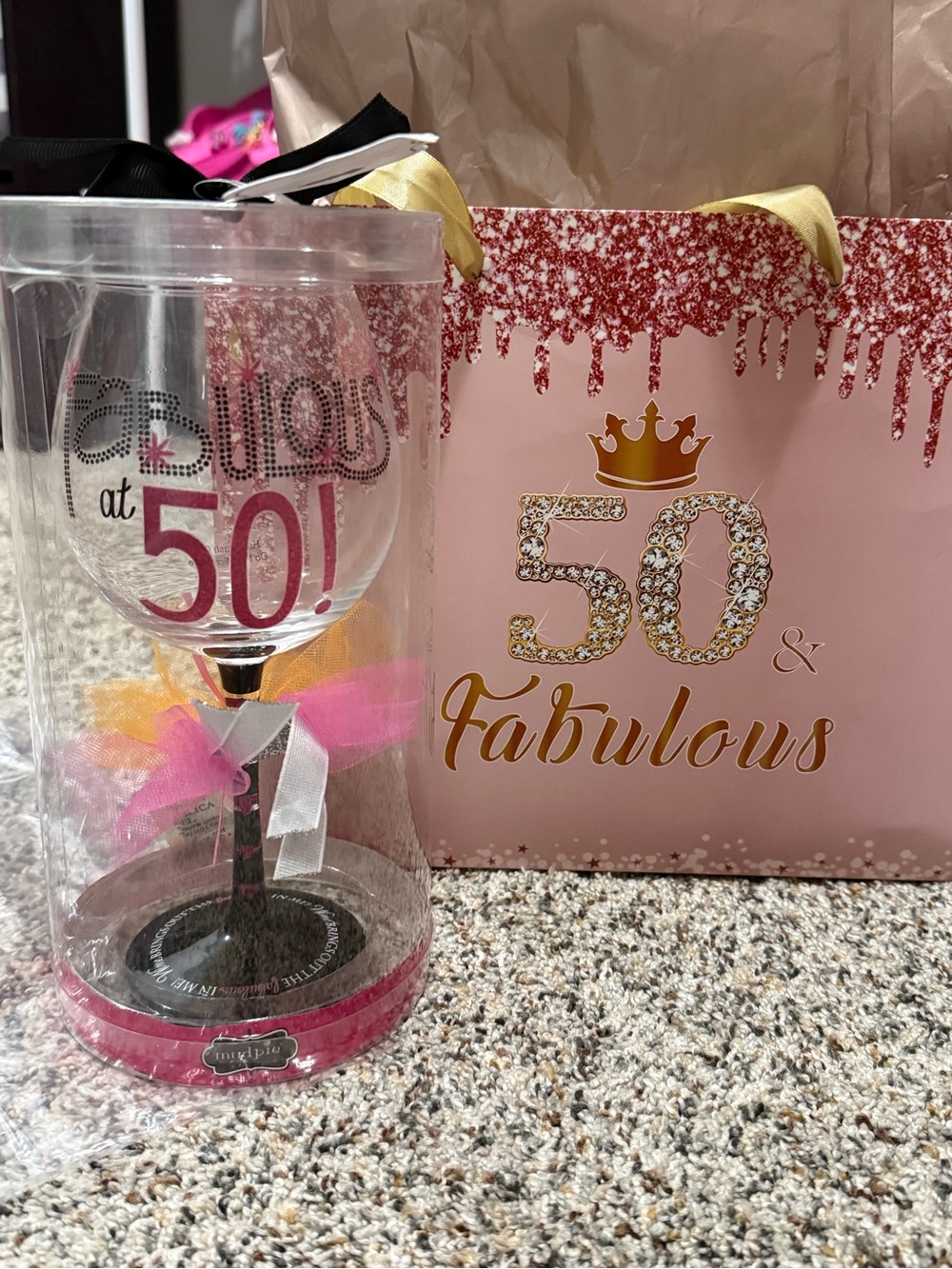 Mud Pie Pink & Gold 50th Celebration Wine Glass Gift Set